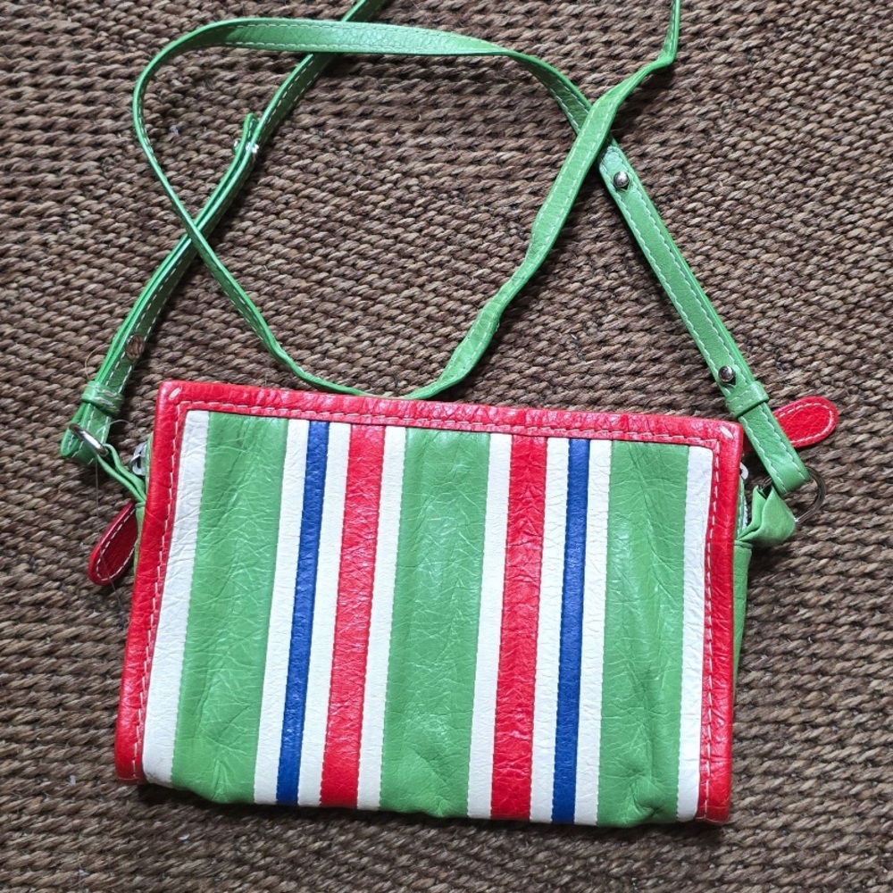 Balenciaga Green and Red Striped Crossbody Bag